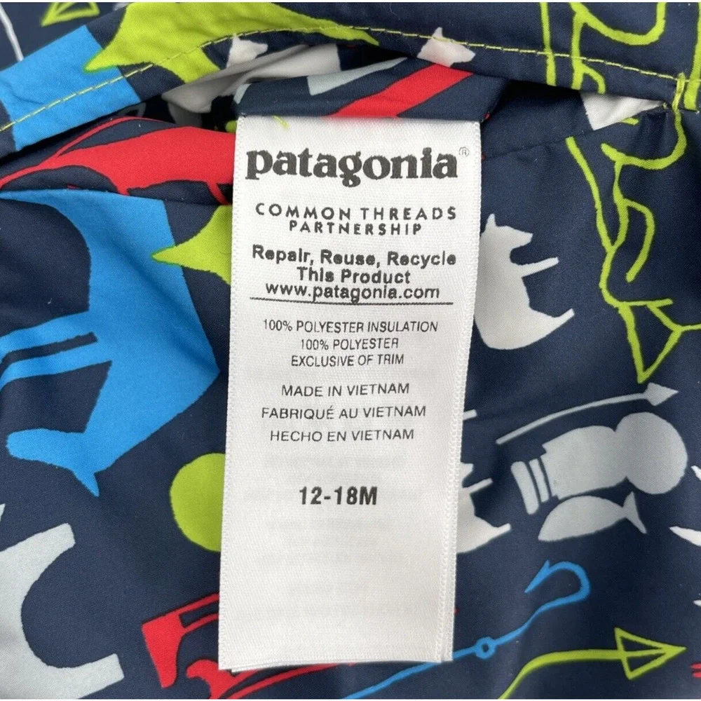 Patagonia Reversible Puffer Vest‎ 12-18 Months Blue Animals Style 60200